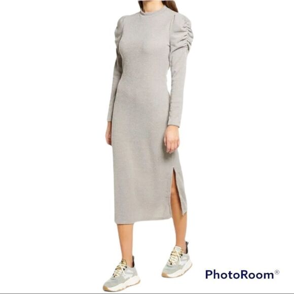 All In Favor Melange Puff long sleeve dress NWT L - Picture 1 of 1